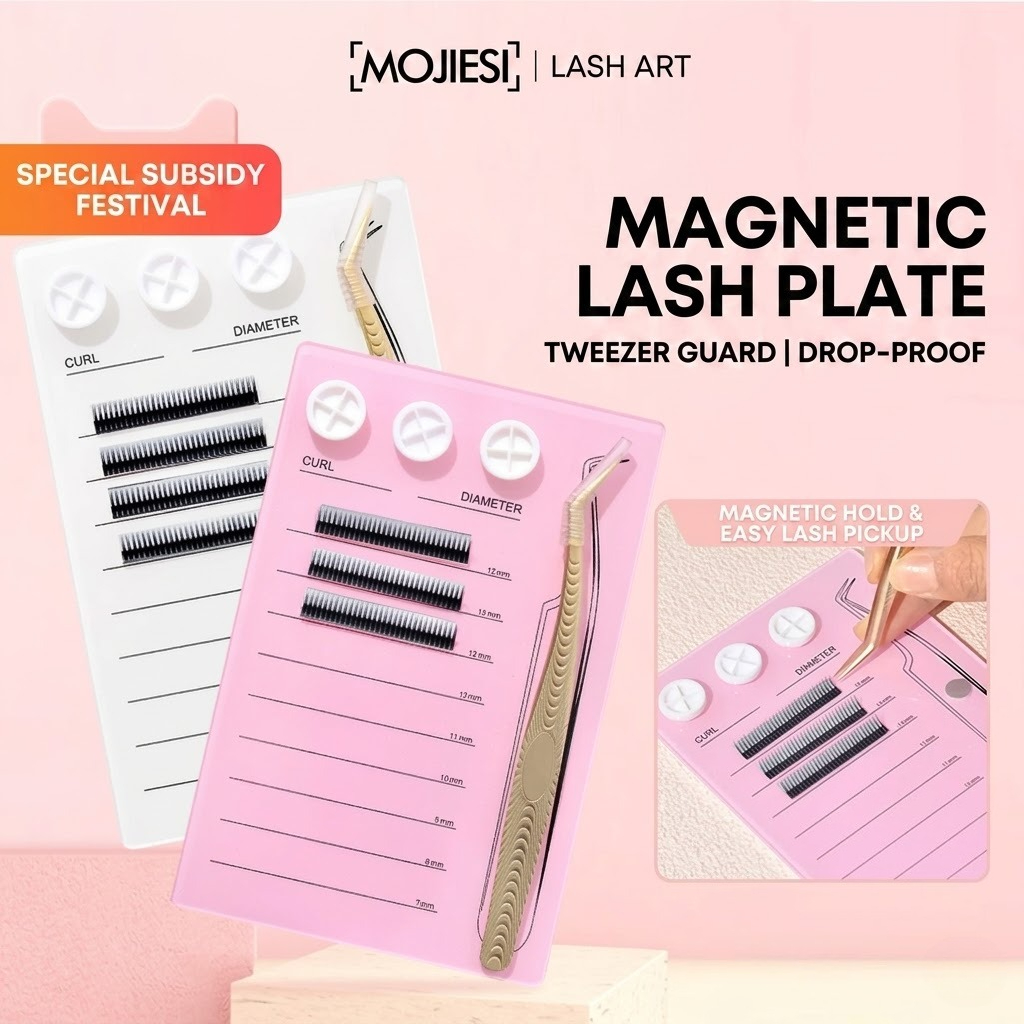 Lash Tray Organizer - マグネット式まつげエクステパレット＆グルーホルダーパッド、アクリル製まつげタイルオーガナイザー、ボリュームファンニングトレイ