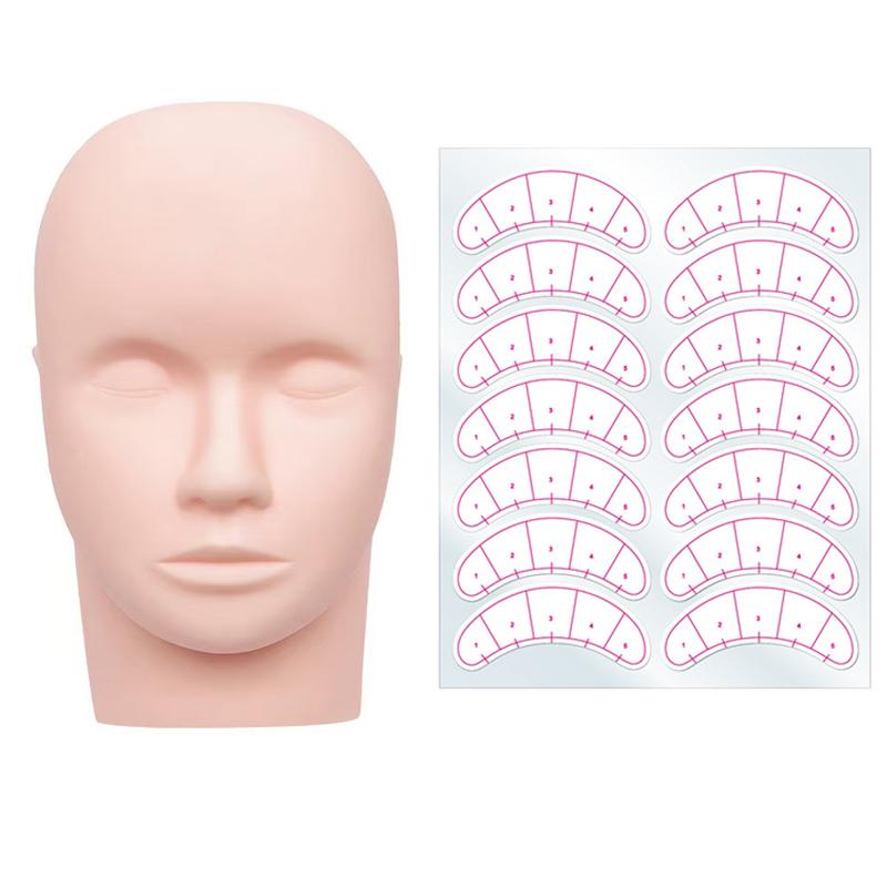 Lash Mapping Sticker - 1 個のトレーニングヘッド & 10 シートのまつげマッピングステッカー目の下の顔のまつげエクステンション練習用化粧品ダミープロフェッショナルツール