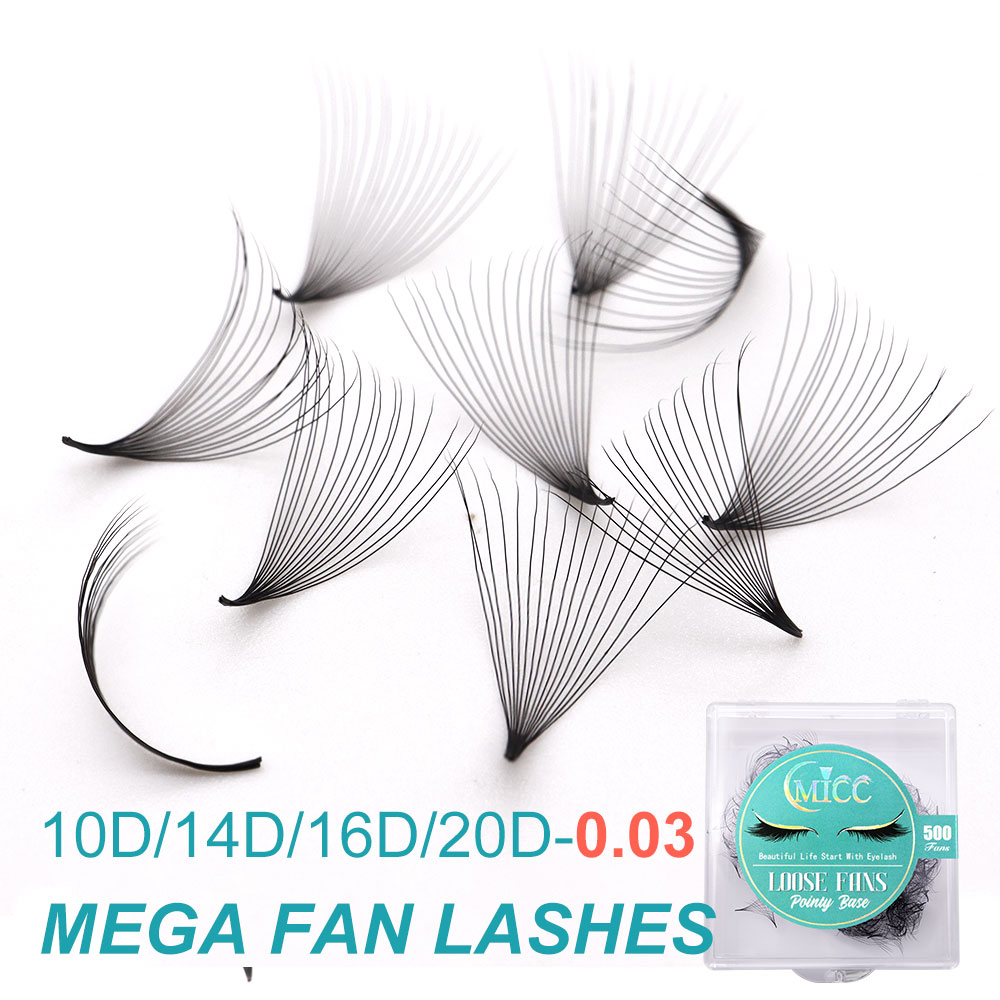 Mega Volume Lash - Pointyベースシャープナローステムエクステンション、薄いまつ毛、ルーズファン、狭いボリューム、ロシア、10d、20d、0.03厚